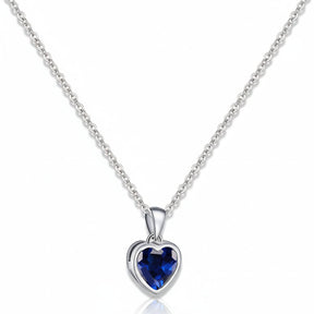 Silver Necklace Heart Pendant Sapphire Birthstone