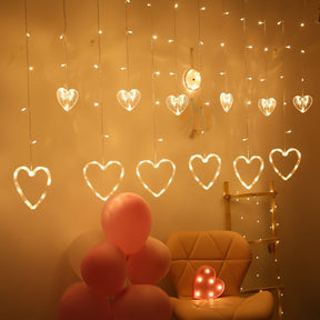 Varal de Luzes de Coração com LED Quente para Decoração de Janela
