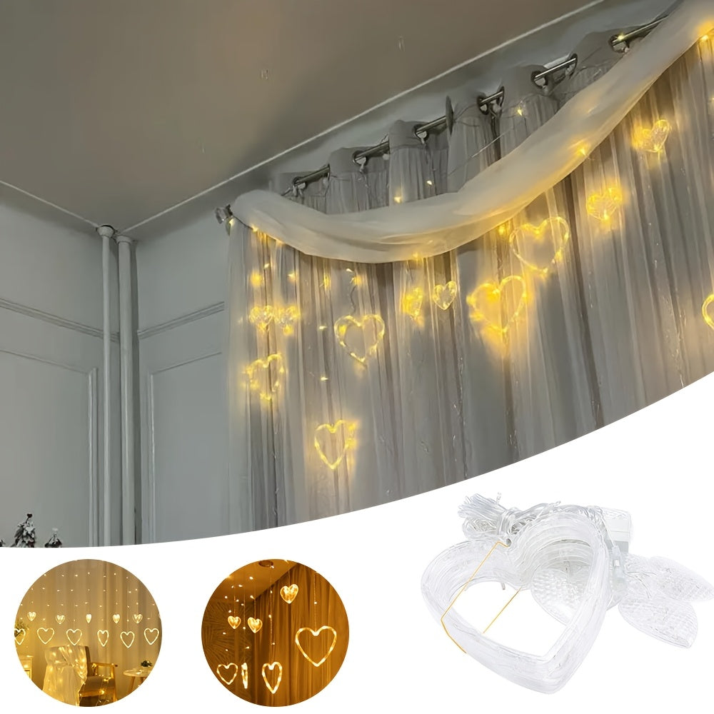 Varal de Luzes de Coração com LED Quente para Decoração de Janela