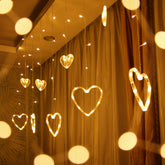 Varal de Luzes de Coração com LED Quente para Decoração de Janela