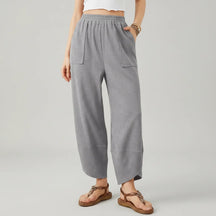 Calça Feminina Casual de Corte Reto e Caimento Solto Leve para o Verão