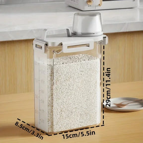 Recipiente Hermético para Armazenamento de Grãos | Dispenser de 2,5L para Arroz, Cereal e Farinha com Copo Medidor