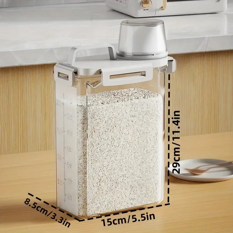 Recipiente Hermético para Armazenamento de Grãos | Dispenser de 2,5L para Arroz, Cereal e Farinha com Copo Medidor