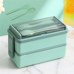 Bento Lunch Boxes – 1400ml Double Layer, Leak-Proof with Fork &amp; Spoon
