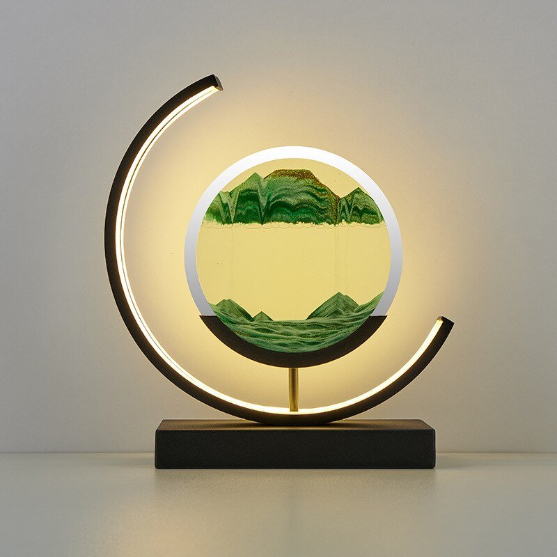 Quicksand Sand Art LED Table Lamp – Moving Sand Ambient Light – Green, Black – product image 1