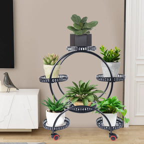 Suporte de Metal para Plantas com Rodízios | Estante para 6 Vasos de Flores para Decoração Interna e Externa