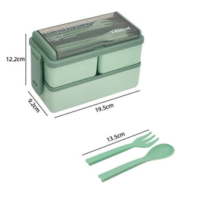 Bento Lunch Boxes – 1400ml Double Layer, Leak-Proof with Fork &amp; Spoon