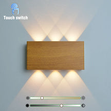 Luminária de Parede Recarregável LumiBlock | Design Minimalista com Efeito Madeira
