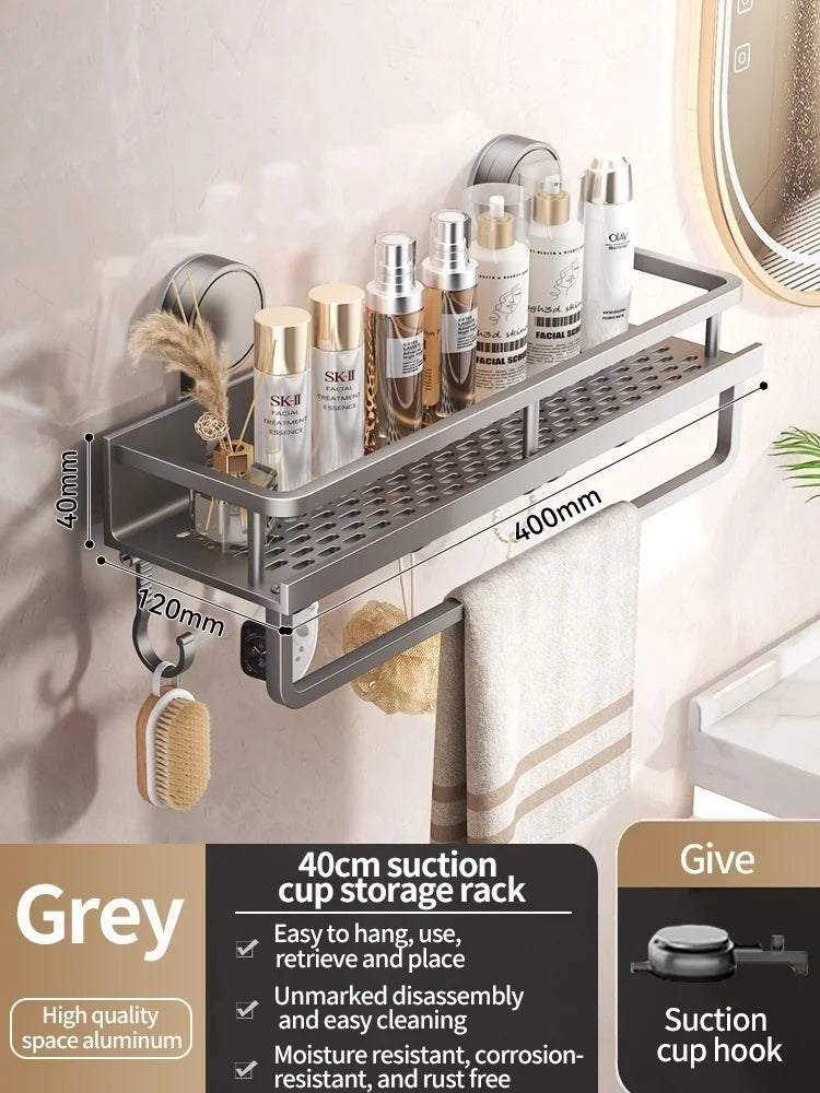 Suction Cup Bathroom Shelf – No Drill, 3 Sizes & Waterproof Wall Mount
