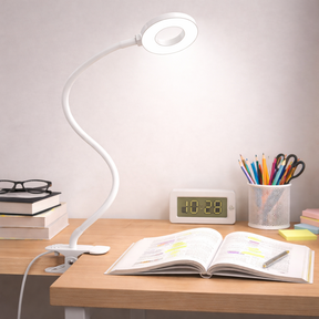 Luminária de Mesa com Clipe LED Flexível, Luz de Leitura com 3 Modos de Cor