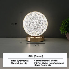 Luminária Noturna de Cristal LED 3D – Lâmpada Recarregável com Controle de Intensidade por Toque