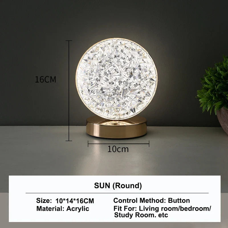 Luminária Noturna de Cristal LED 3D – Lâmpada Recarregável com Controle de Intensidade por Toque