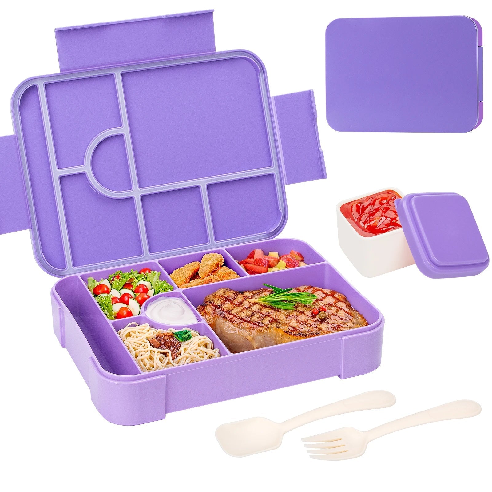 Bento Lunch Boxes – 1330ml, 7 Compartments, Leak-Proof with Cutlery