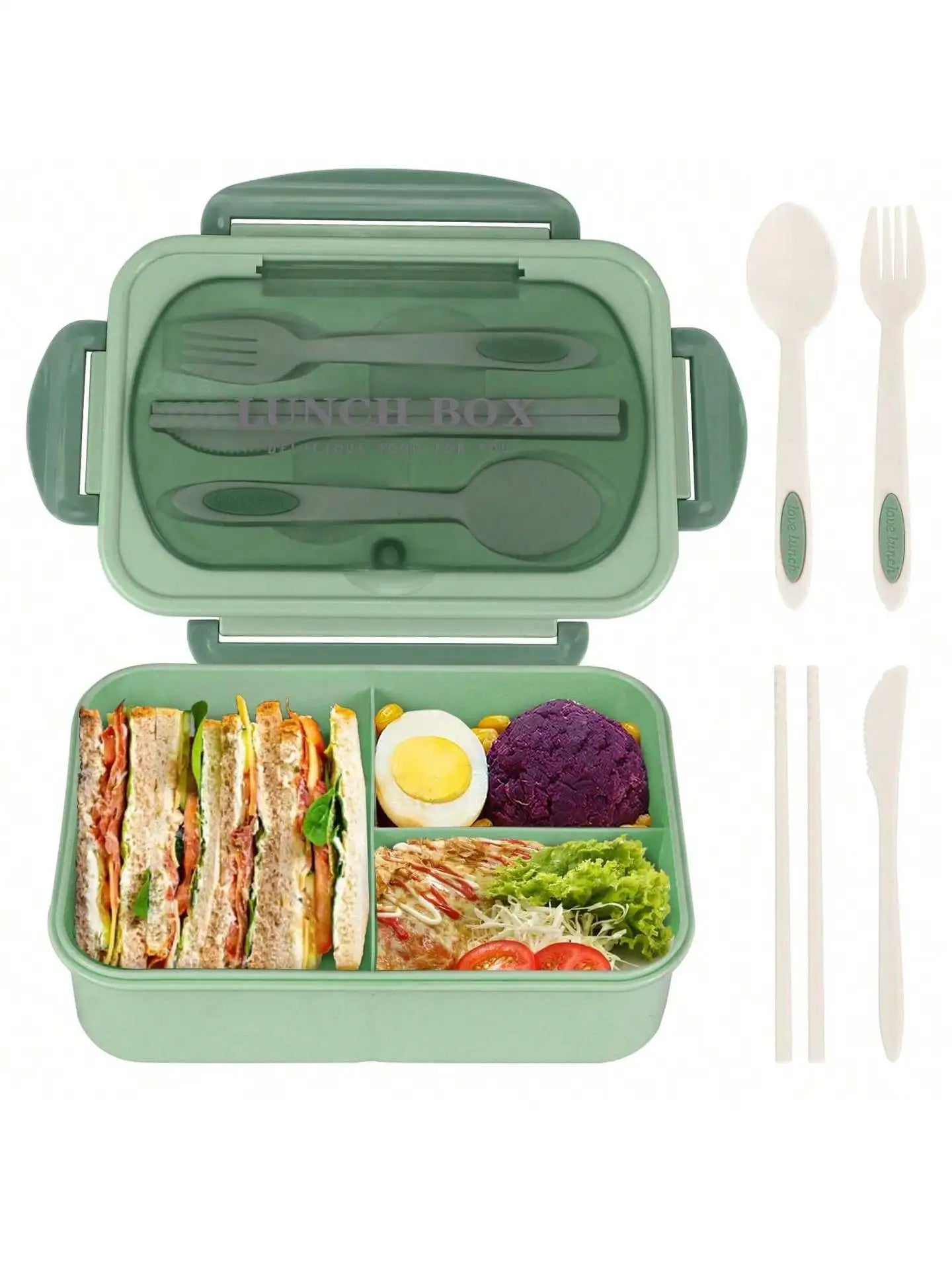 Bento Lunch Box with Utensils – 4 Compartments & Leak-Proof