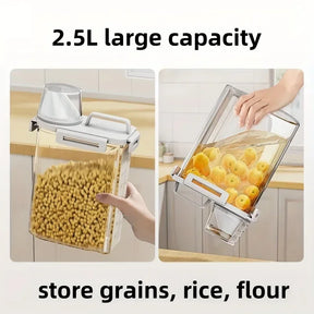 Recipiente Hermético para Armazenamento de Grãos | Dispenser de 2,5L para Arroz, Cereal e Farinha com Copo Medidor