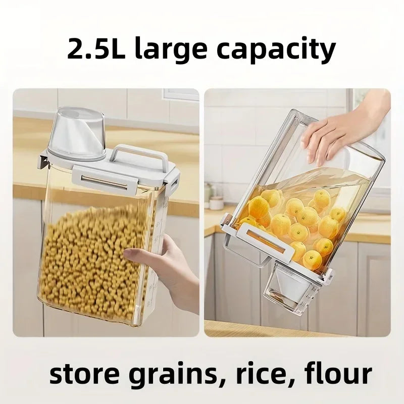 Recipiente Hermético para Armazenamento de Grãos | Dispenser de 2,5L para Arroz, Cereal e Farinha com Copo Medidor