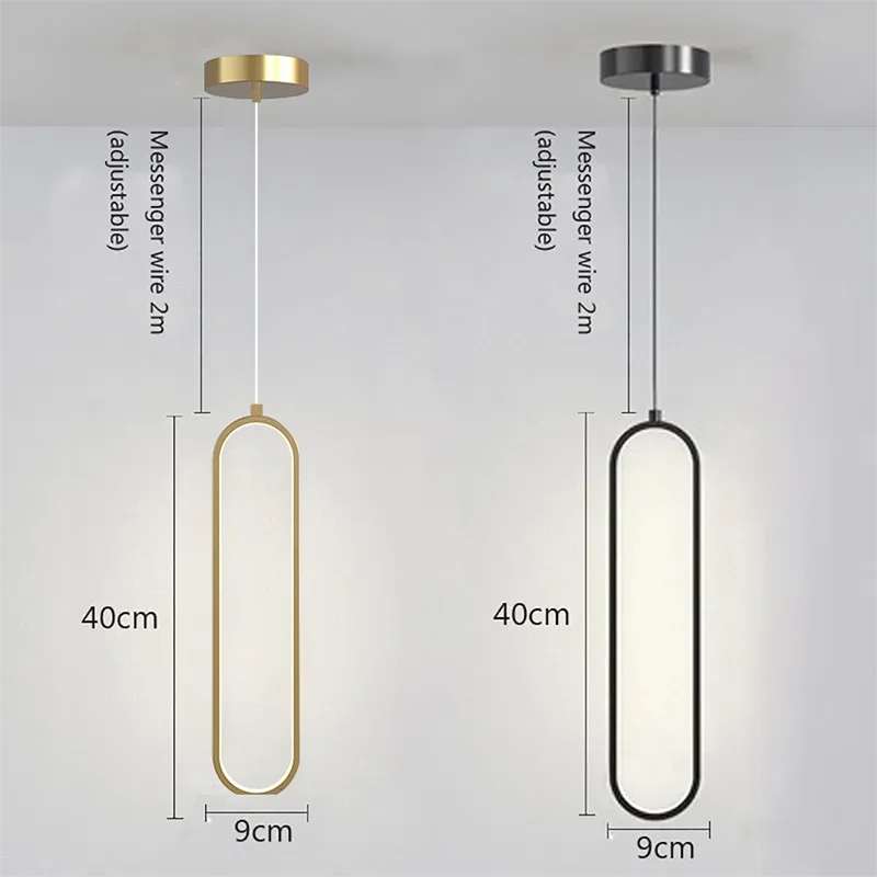 Luminária Pendente de LED Minimalista Moderna | Lâmpada Suspensa Dourada e Preta para Quartos, Salas de Jantar e Estar