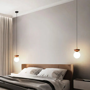 Lustre Pendente de Vidro Estilo Nórdico Moderno | Acabamento em Madeira