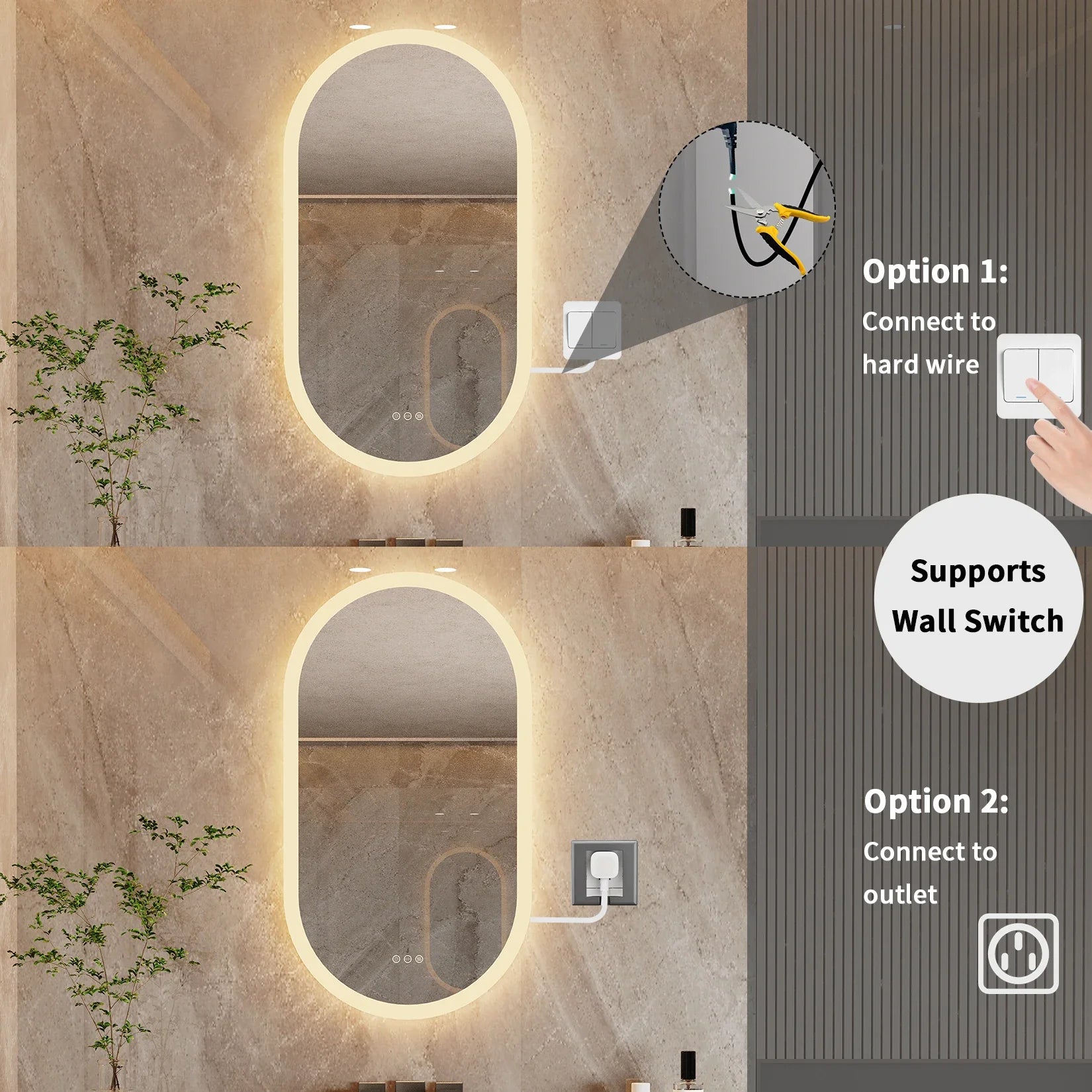 Espelho de Banheiro Oval em LED – Design Retroiluminado com Anti-embaçante e Intensidade Regulável