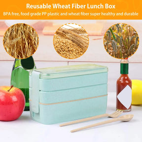 Marmita Bento com 3 Compartimentos – Fibra de Trigo 900 ml