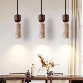 Luminária Pendente Wabi-Sabi de Travertino e Madeira | Iluminação de Cabeceira Minimalista Japonesa