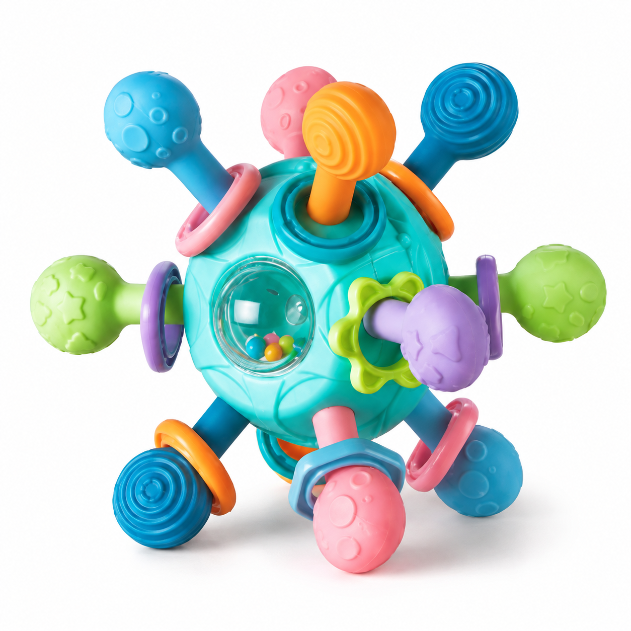 Brinquedo de Desenvolvimento Sensorial para Bebês - Bola com Textura e Chocalho