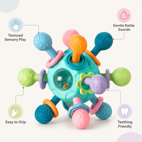 Brinquedo de Desenvolvimento Sensorial para Bebês - Bola com Textura e Chocalho