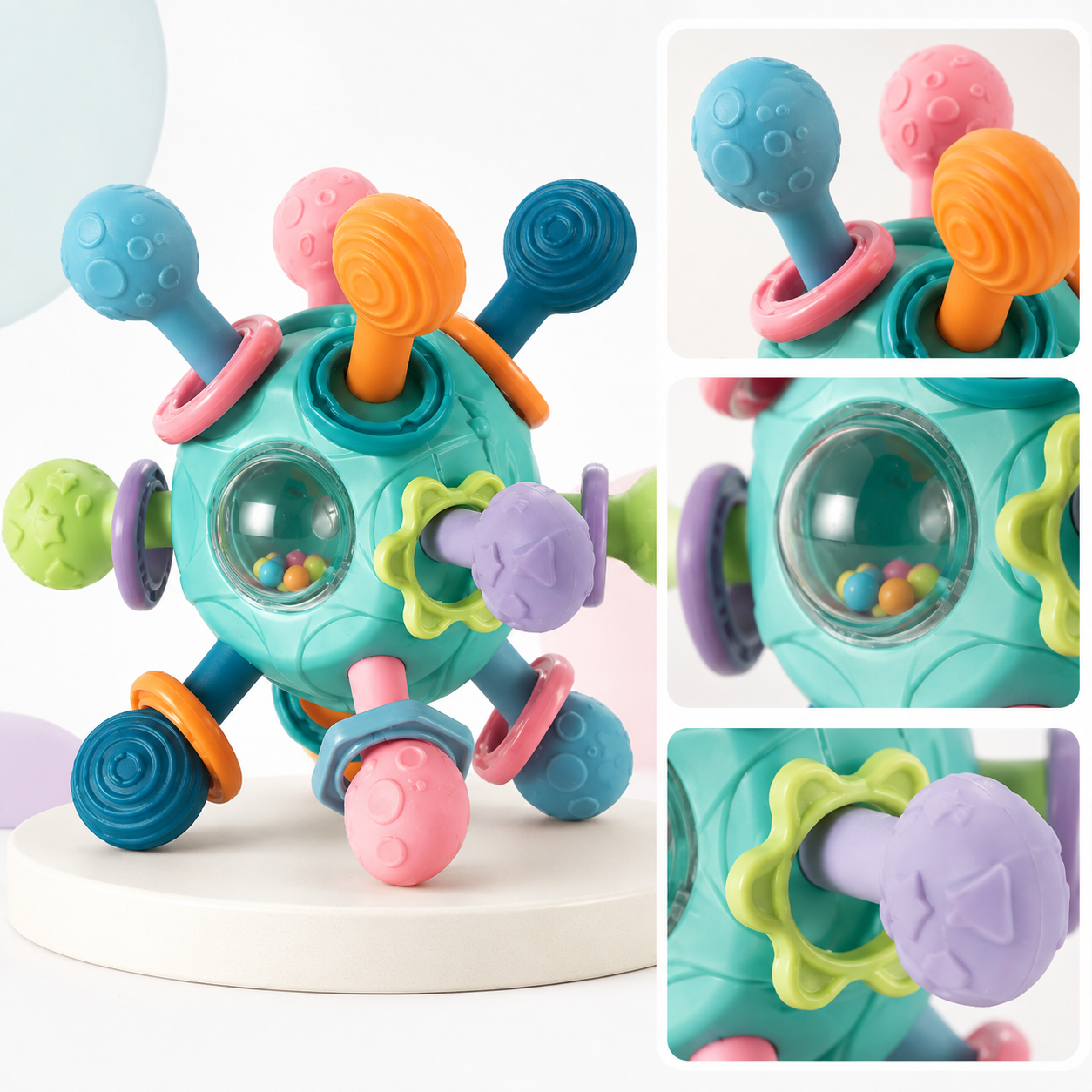 Brinquedo de Desenvolvimento Sensorial para Bebês - Bola com Textura e Chocalho