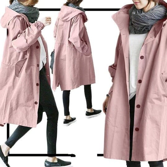 Sobretudo Feminino Corta-Vento – Jaqueta Impermeável com Capuz para Atividades ao Ar Livre