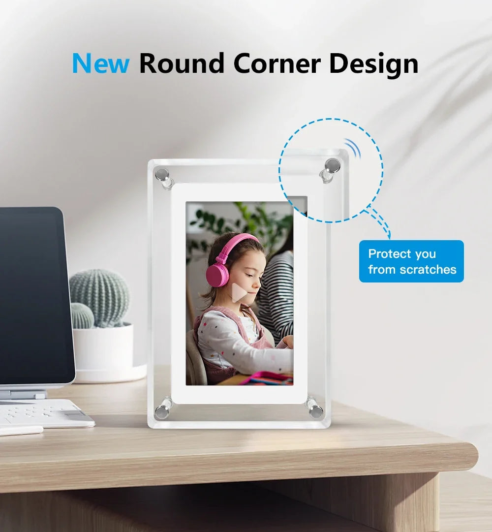 Acrylic Digital Photo Frame – Portable IPS Display with Built-in Battery