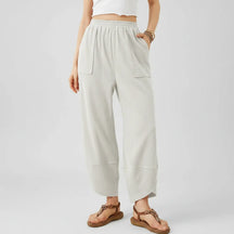 Calça Feminina Casual de Corte Reto e Caimento Solto Leve para o Verão