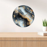Relógio de Parede de Mármore Azul e Dourado | Design Silencioso em Madeira