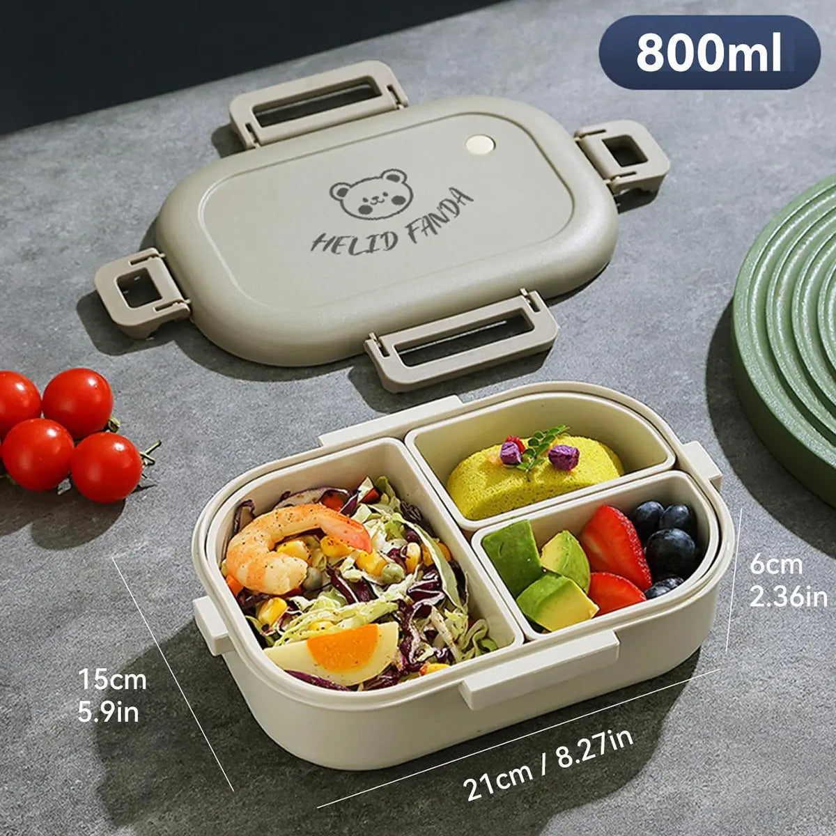 Bento Lunch Boxes – 3-Compartment 800ml, Leak-Proof &amp; Microwave Safe