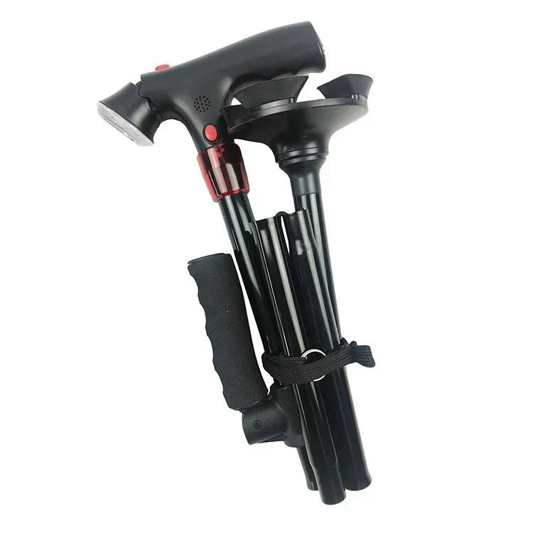 Foldable Walking Cane with LED Light – Alarm Function &amp; Adjustable