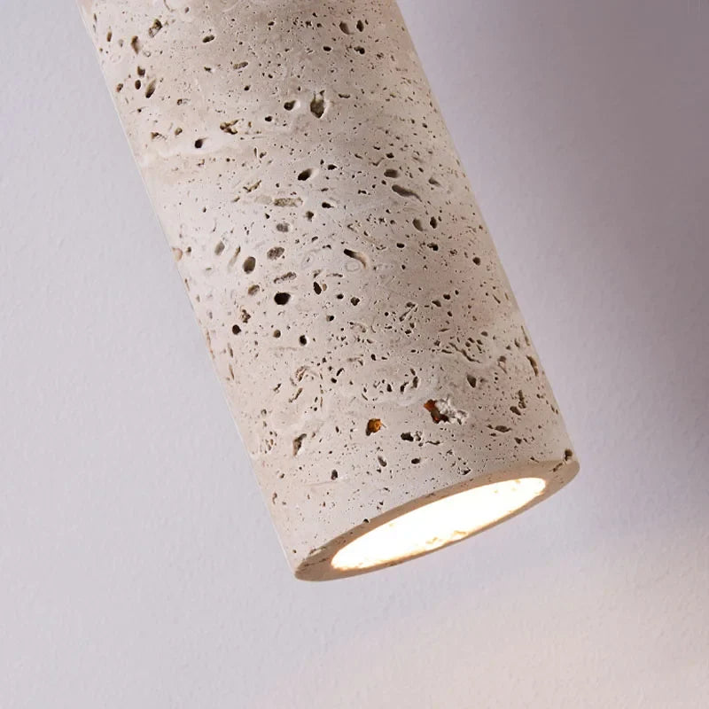 Luminária Pendente Wabi-Sabi de Travertino e Madeira | Iluminação de Cabeceira Minimalista Japonesa