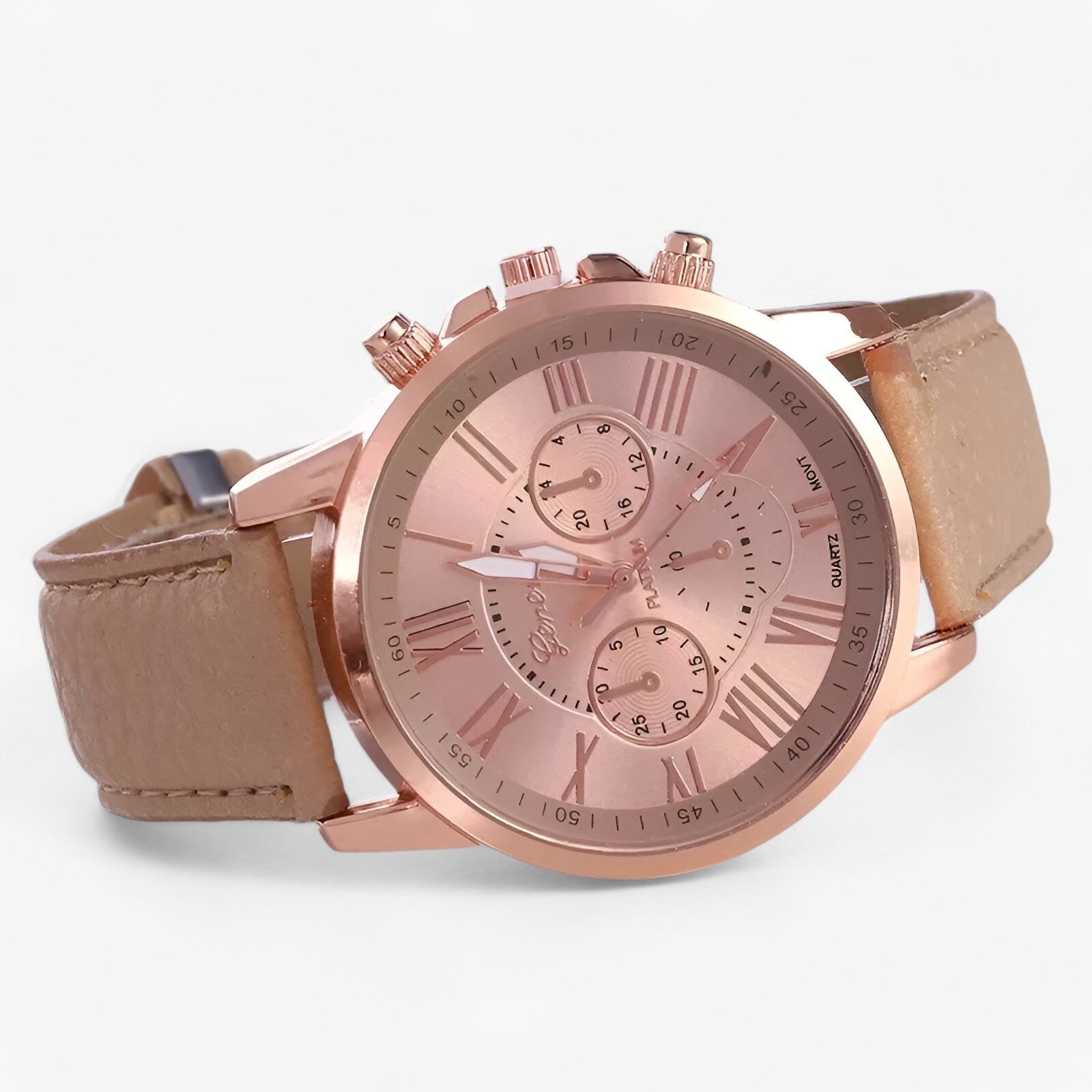 Relógio Feminino Elegante – Pulseira de Couro, Mostrador com Algarismos Romanos e Design Clássico