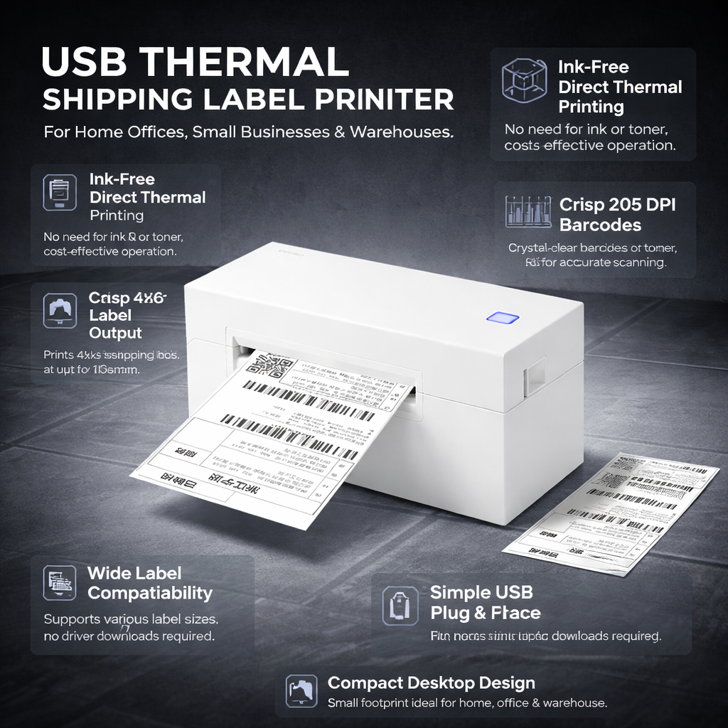 Impressora de etiquetas térmicas USB 4x6 para envio e código de barras de mesa