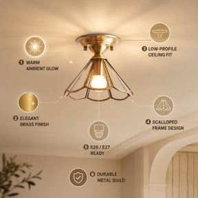 Single-Bulb Flush Mount Lighting Minimalism Scalloped Metal Semi Flush Mount in Brass