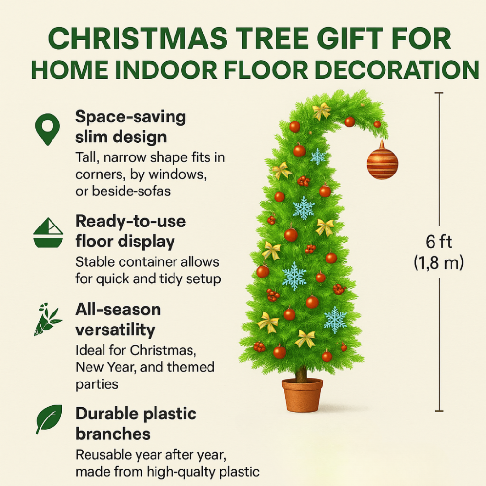 Árvore de Natal Slim Artificial de Chão Decoração Sazonal para Casa