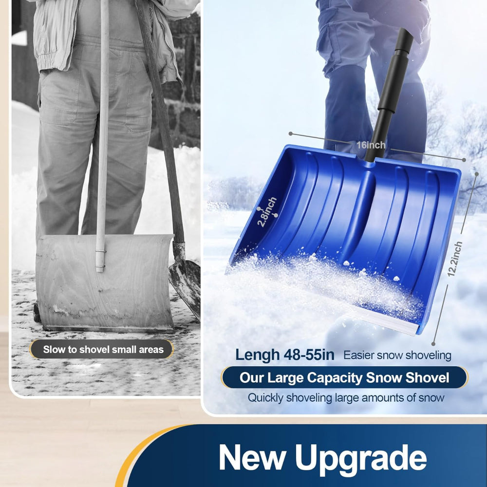 Snow Shovel Adjustable Handle Wide Blade Plastic Scoop Tool