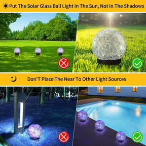 Solar Lights Orb Crackle Glass Sphere Path Accent Outdoor Glow