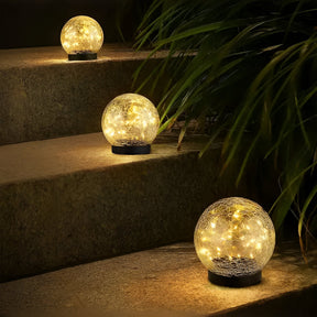 Solar Lights Orb Crackle Glass Sphere Path Accent Outdoor Glow