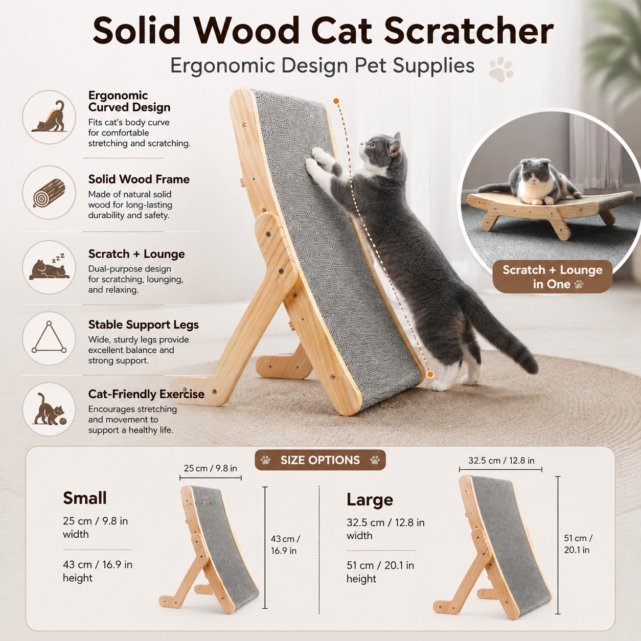 Arranhador para Gatos em Madeira Maciça com Design Ergonômico - Artigos para Pets