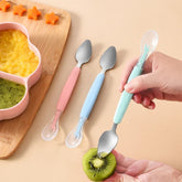 Colher de Silicone com Ponta Dupla para Alimentação de Bebês