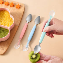 Colher de Silicone com Ponta Dupla para Alimentação de Bebês