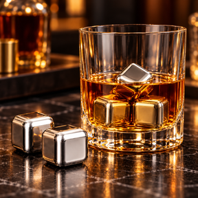 Conjunto de Pedras de Gelo de Aço Inoxidável para Whisky, Reutilizáveis e Seguras para Alimentos