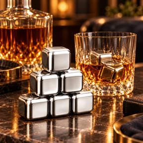 Conjunto de Pedras de Gelo de Aço Inoxidável para Whisky, Reutilizáveis e Seguras para Alimentos