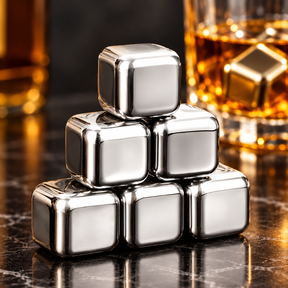 Conjunto de Pedras de Gelo de Aço Inoxidável para Whisky, Reutilizáveis e Seguras para Alimentos
