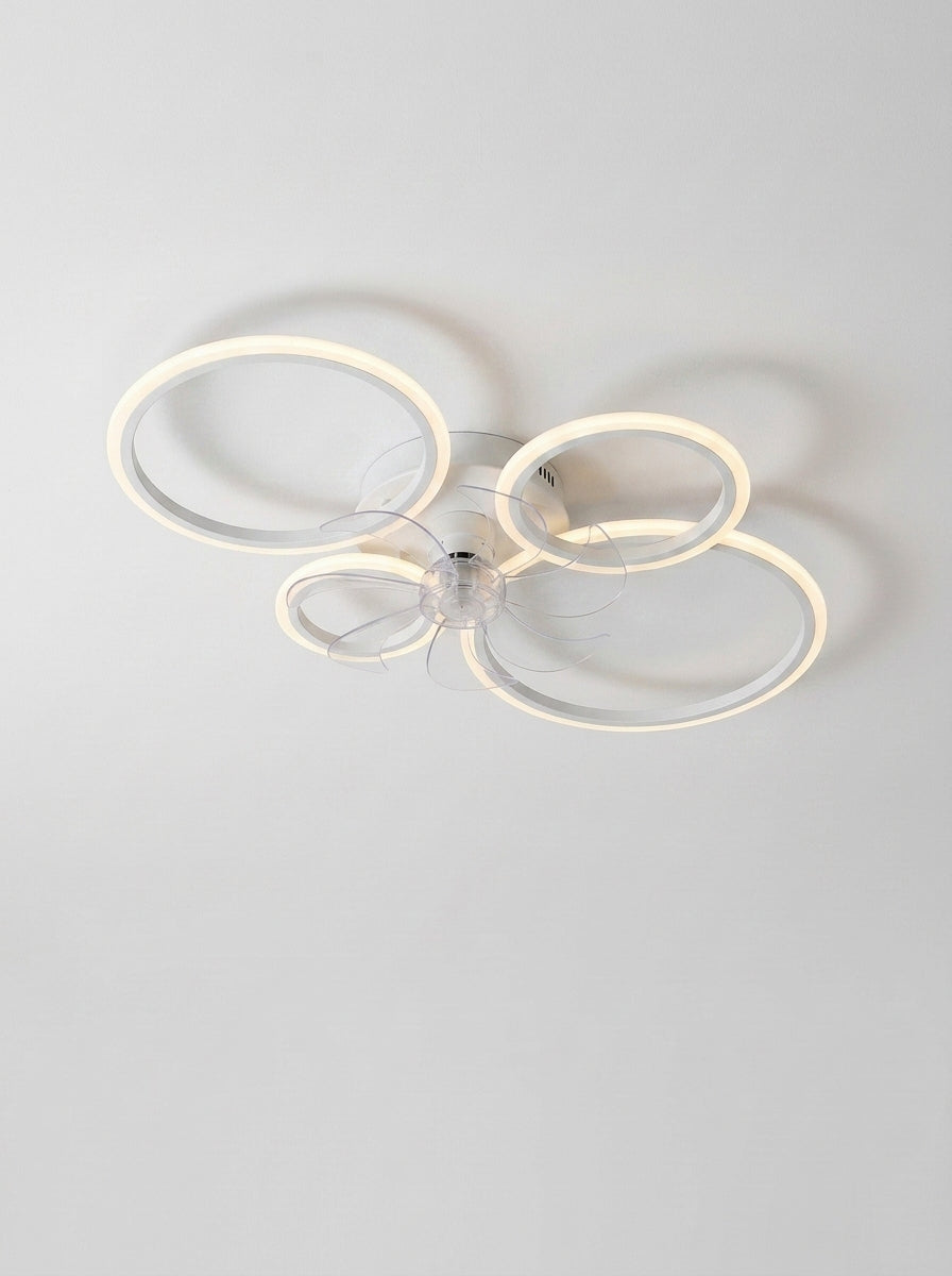 Modern 4 ring fandelier ceiling fan with LED light - white