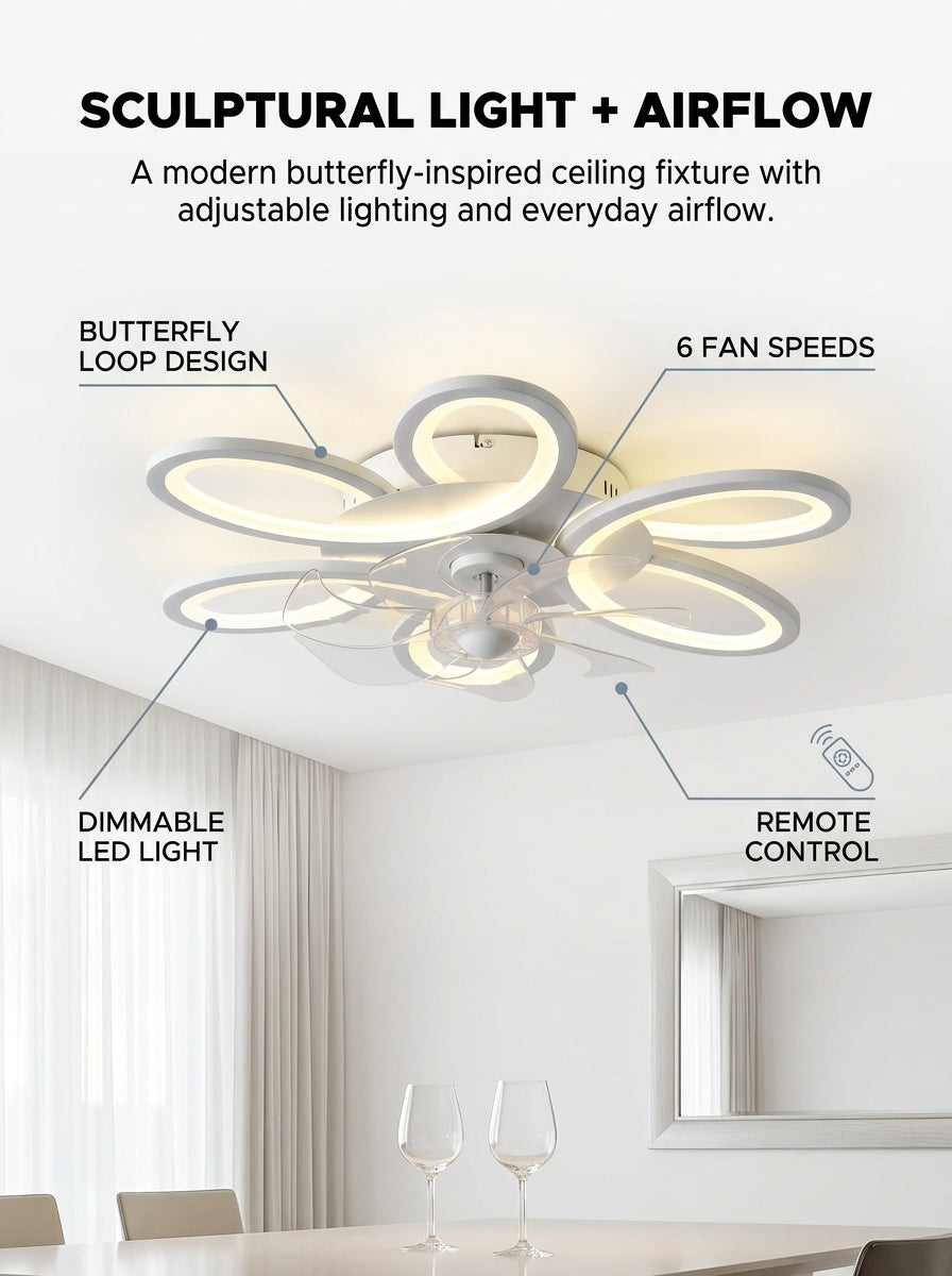 Butterfly loop modern fandelier ceiling fan with LED light